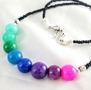 SOLD! Handmade neon 80s rainbow agate necklace